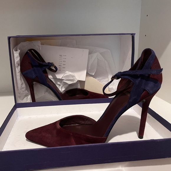 Stuart Weitzman Pumps Heels Pointed Toe Suede Ankle Strap size 8 - Picture 2 of 12